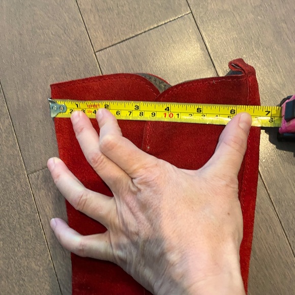 Suede Mid Calf Red Wedge Boot - Picture 4 of 5